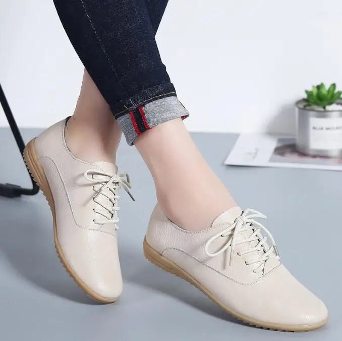 Alira summer leather loafers,
Genuine leather loafers for women,
Elegant cowhide leather shoes,
Luxury suede lined loafers,
Women's lace-up loafers,
Comfortable pointed loafers,
Premium leather footwear for women,
Versatile summer shoes,
Chic office loafers,
Formal event leather loafers.