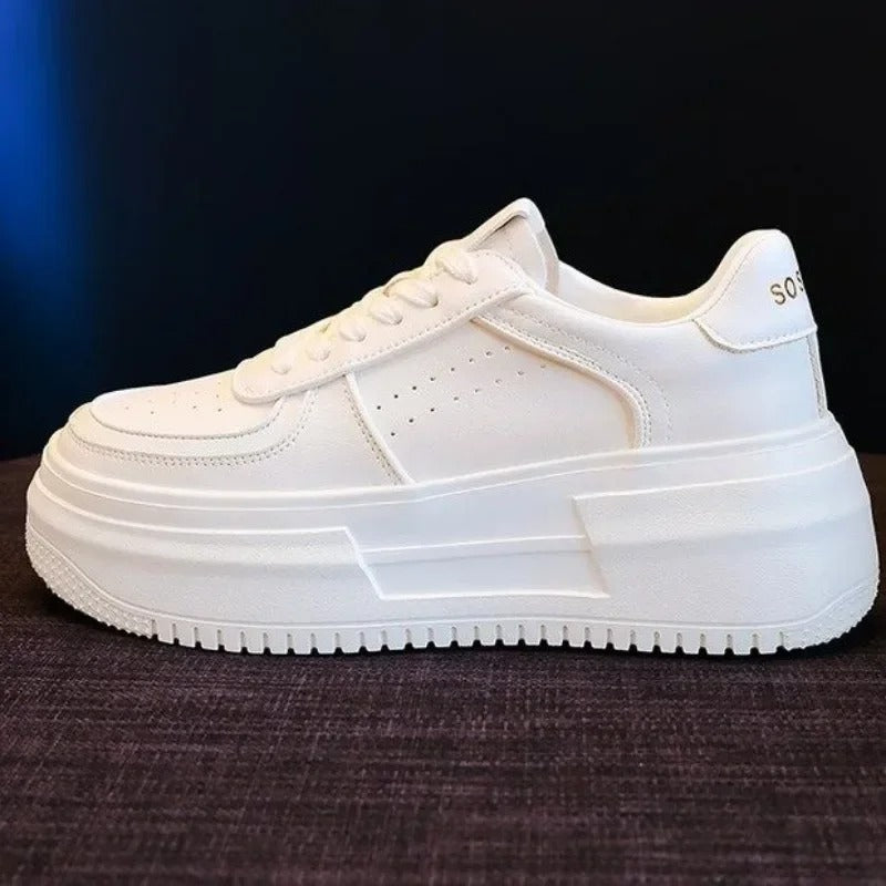 U breathable leather sneakers,
Women's high-top platform shoes,
Stylish sport sneakers for women,
Comfortable white athletic shoes,
PU leather running sneakers,
EVA sole shock-absorbing footwear,
Fashionable walking shoes,
Lightweight sports shoes for women,
Versatile casual sneakers,
Elegant athletic shoes for spring and autumn.